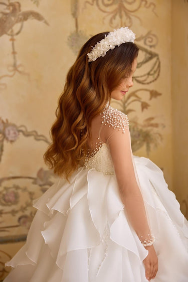 Château de Perles Pearl Flower Girl Dress – Made to Order (AB3804) - Flower Girl Dress - Aylu Bebe