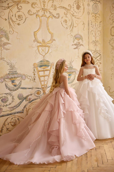 Château de Perles Pearl Flower Girl Dress – Made to Order (AB3804) - Flower Girl Dress - Aylu Bebe