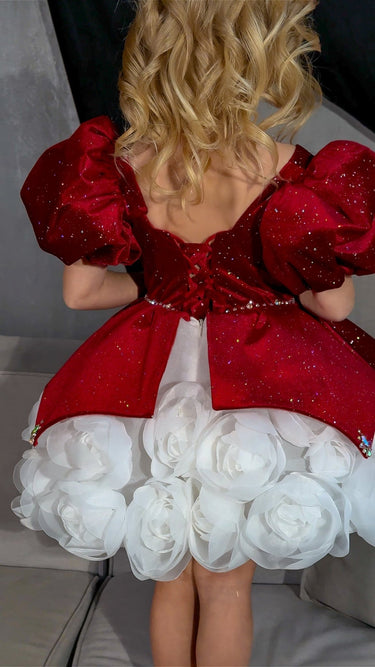 Crimson Snowflake Dress - AB3814 Made To Order - Flower Girl Dress - Aylu Bebe