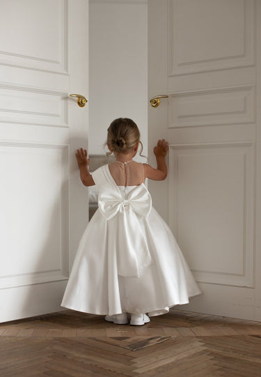 Elise Pleated Mikado Flower Girl Gown - Made to Order - Flower Girl Dress - Aylu Bebe
