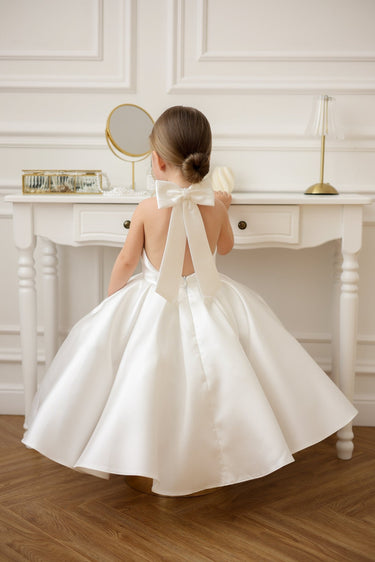 Étoile High Neck Mikado Bow Dress | AB009 Made to Order - Flower Girl Dress - Aylu Bebe