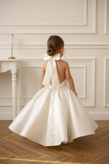 Étoile High Neck Mikado Bow Dress | AB009 Made to Order - Flower Girl Dress - Aylu Bebe