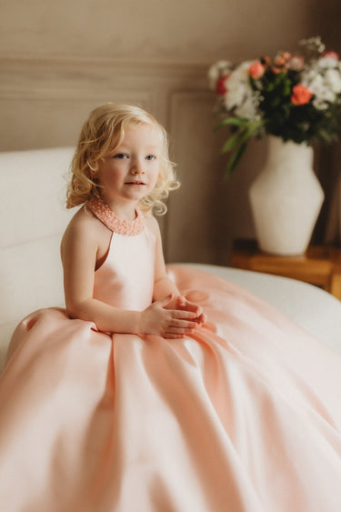 Étoile High Neck Mikado Bow Dress | AB009 Made to Order - Flower Girl Dress - Aylu Bebe