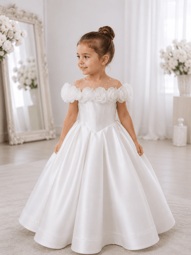 Floral Mikado Flower Girl Dress - Flower Girl Dress- Aylu Bebe