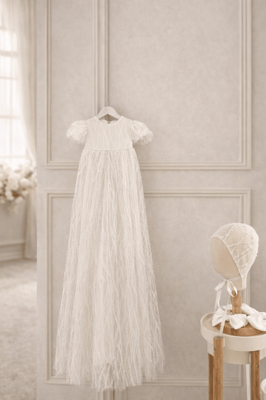 La Perle Divine Christening Gown for Girls (Baptism Outfit) – Made to Order (AB015) - Flower Girl Dress - Aylu Bebe