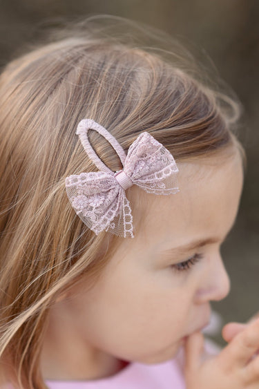 Lace bow hair clip - Pink - Flower Girl Dress - Aylu Bebe
