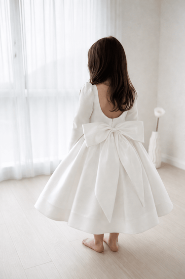 Long Sleeve Mikado Flower Girl Dress - Made to Order (AB008) - Flower Girl Dress - Aylu Bebe
