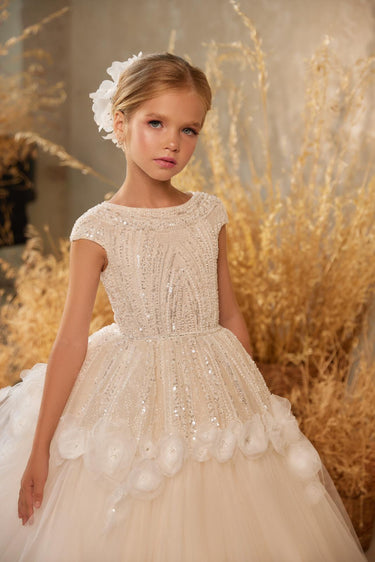 Lumière d’Ivoire Ivory Flower Girl Dress – Made to Order (AB3602) - Flower Girl Dress - Aylu Bebe