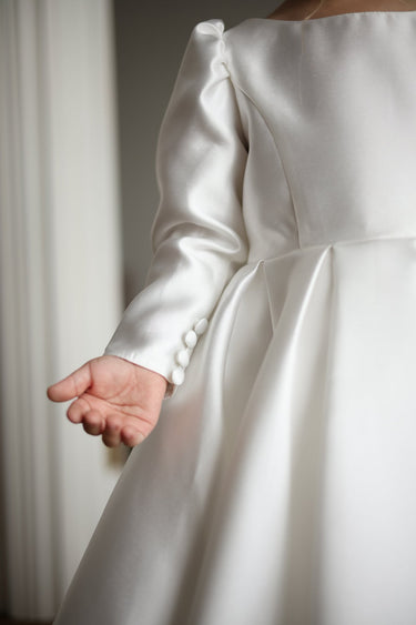 Majestic Mikado long sleeve Gown with Bow - Flower Girl Dress- Aylu Bebe