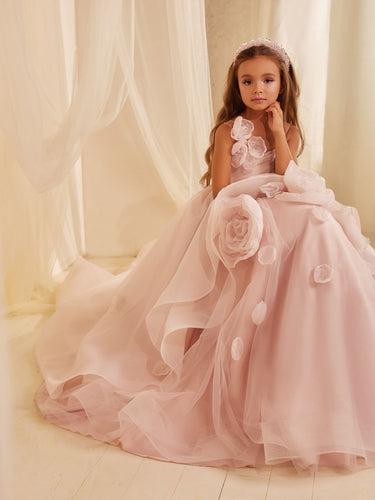 The Petal Reverie Pink Gown AB3603| Luxury Kids Couture - Flower Girl Dress - Aylu Bebe