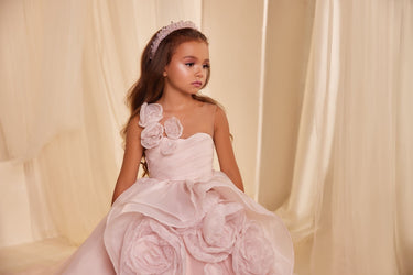 The Petal Reverie Pink Gown AB3603| Luxury Kids Couture - Flower Girl Dress - Aylu Bebe