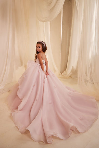 The Petal Reverie Pink Gown AB3603| Luxury Kids Couture - Flower Girl Dress - Aylu Bebe