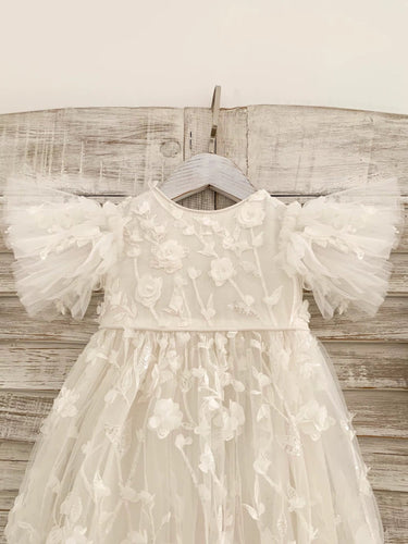 Valencia Bloom Christening Gown for Girls (Baptism Outfit) – Made to Order (AB011) - Flower Girl Dress - Aylu Bebe