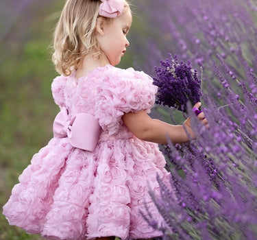Rosalie Pink Flower Girl Dress | Handmade in Europe | Luxury Occasion Wear by Aylu Bebe - Made to Order
