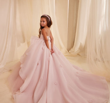 Full length blush Petal Reverie Couture gown