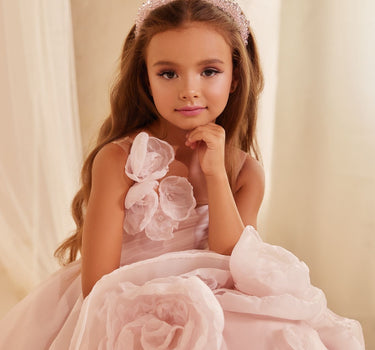 Close up of 3D rose petals on Petal Reverie gown