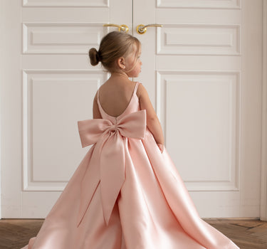 Full Length Majestic Mikado Gown in soft pink with detachable bow