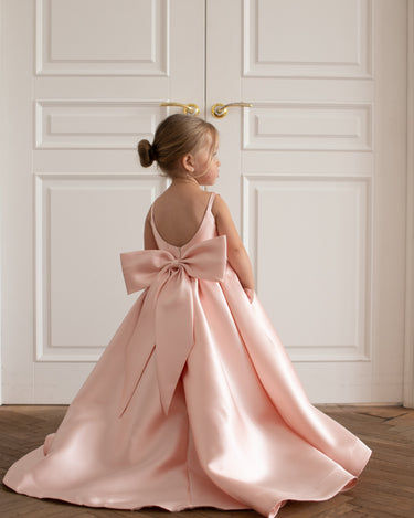 Full Length Majestic Mikado Gown in soft pink with detachable bow