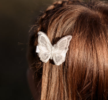 Double layer organza hair clip - White