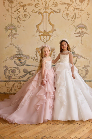 Château de Perles Pearl Flower Girl Dress – Made to Order (AB3804) - Flower Girl Dress - Aylu Bebe