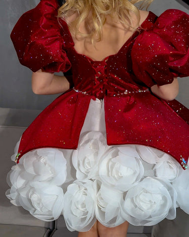 Crimson Snowflake Dress - AB3814 Made To Order - Flower Girl Dress - Aylu Bebe