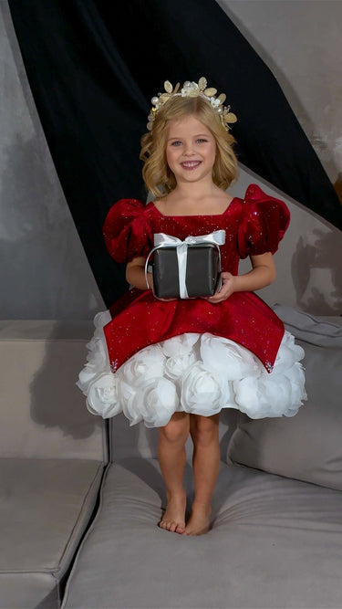 Crimson Snowflake Dress - AB3814 Made To Order - Flower Girl Dress - Aylu Bebe