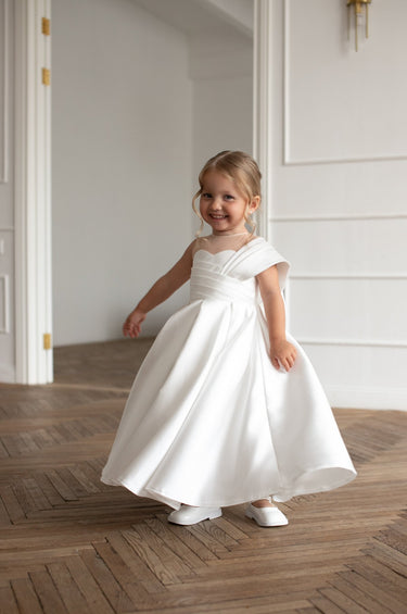 Elise Pleated Mikado Flower Girl Gown - Made to Order - Flower Girl Dress - Aylu Bebe