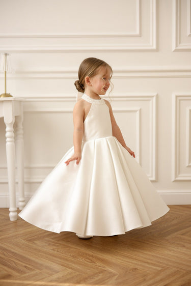 Étoile High Neck Mikado Bow Dress | AB009 Made to Order - Flower Girl Dress - Aylu Bebe