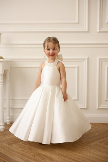 Étoile High Neck Mikado Bow Dress | AB009 Made to Order - Flower Girl Dress - Aylu Bebe