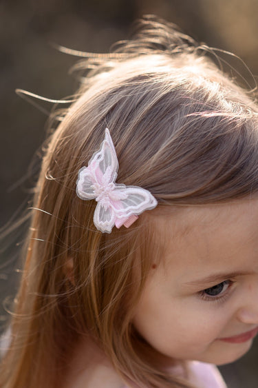 Lace butterfly hair clip - Pink - Flower Girl Dress - Aylu Bebe