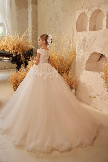 Lumière d’Ivoire Ivory Flower Girl Dress – Made to Order (AB3602) - Flower Girl Dress - Aylu Bebe