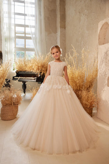 Lumière d’Ivoire Ivory Flower Girl Dress – Made to Order (AB3602) - Flower Girl Dress - Aylu Bebe