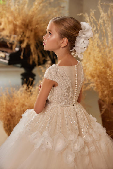 Lumière d’Ivoire Ivory Flower Girl Dress – Made to Order (AB3602) - Flower Girl Dress - Aylu Bebe