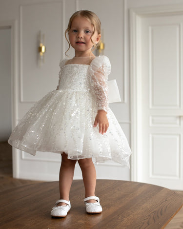 bebe white sequin dress Short Sleeve Dress with Button-Up & Sequins at the Back