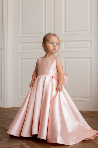 Majestic Mikado Flower Girl Dress with Bow | Aylu Bebe - Flower Girl Dress - Aylu Bebe
