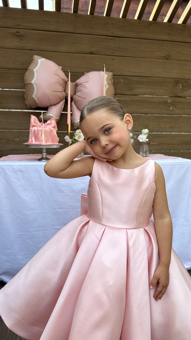 Majestic Mikado Knee - Length Flower Girl Dress with Bow - Flower Girl Dress - Aylu Bebe