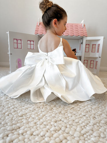 Majestic Mikado Knee - Length Ivory Flower Girl Dress with Bow - Flower Girl Dress - Aylu Bebe