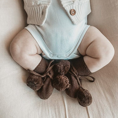 Organic Cotton Pom Pom Booties - Flower Girl Dress - Aylu Bebe