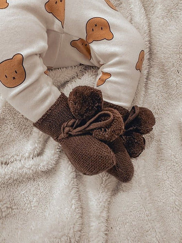 Organic Cotton Pom Pom Booties - Flower Girl Dress - Aylu Bebe