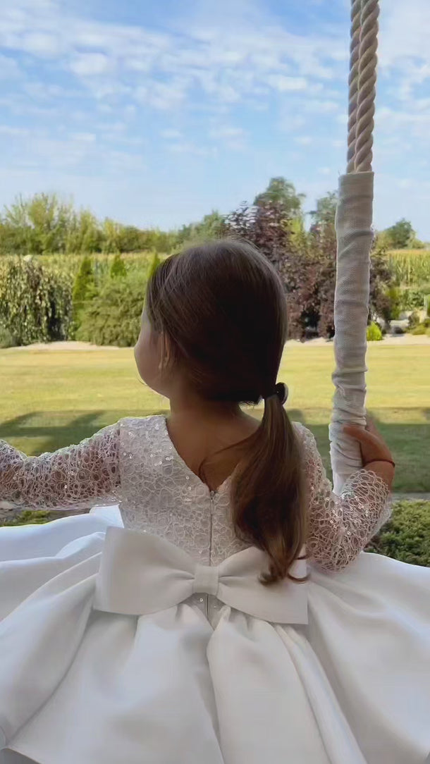 Full length white tulle flower girl dress handmade in Europe video