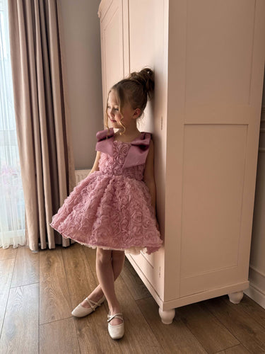 Rosette Pink Flower Girl Dress - Handmade in Europe | Aylu Bebe - Flower Girl Dress - Aylu Bebe