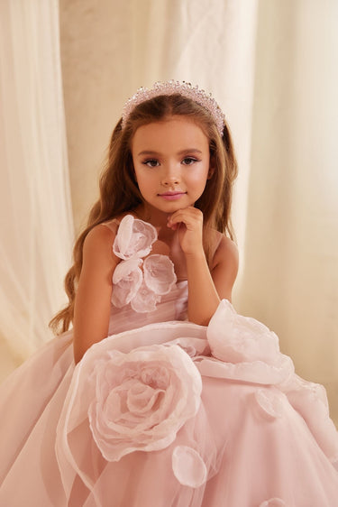 The Petal Reverie Pink Gown AB3603| Luxury Kids Couture - Flower Girl Dress - Aylu Bebe